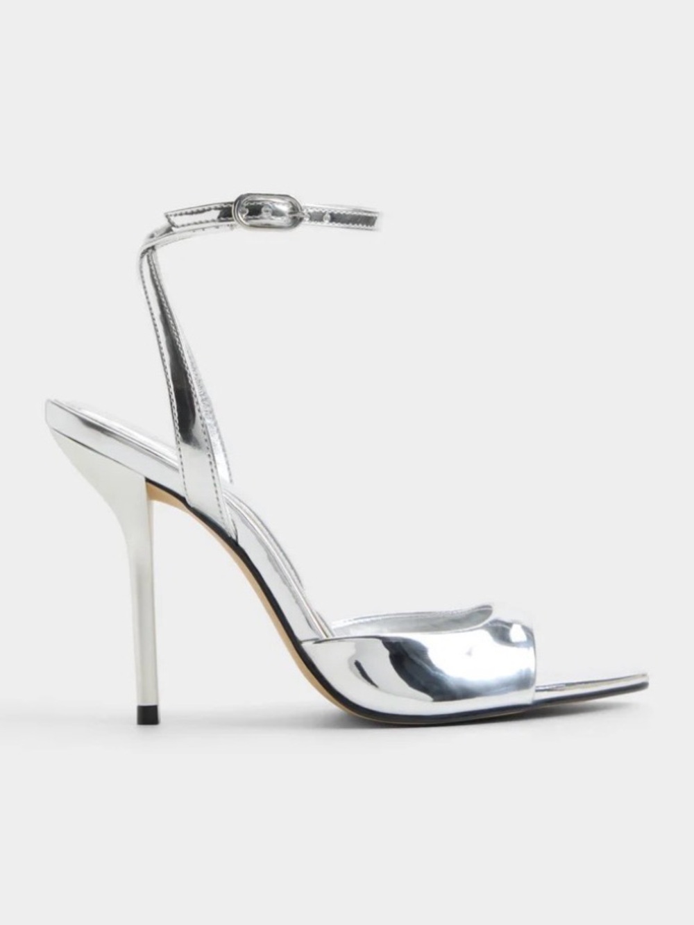 Aldo Silver Metallic Ankle-Strap Stiletto Sandals